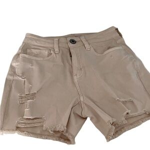 Women’s SO Cream Curvy High Rise Midi Distressed Shorts Rips 4” Inseam Size 1
